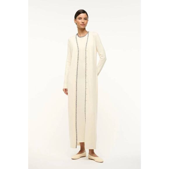 Staud Morrison Maxi Cardigan in Ivory Navy S - Picture 1 of 5